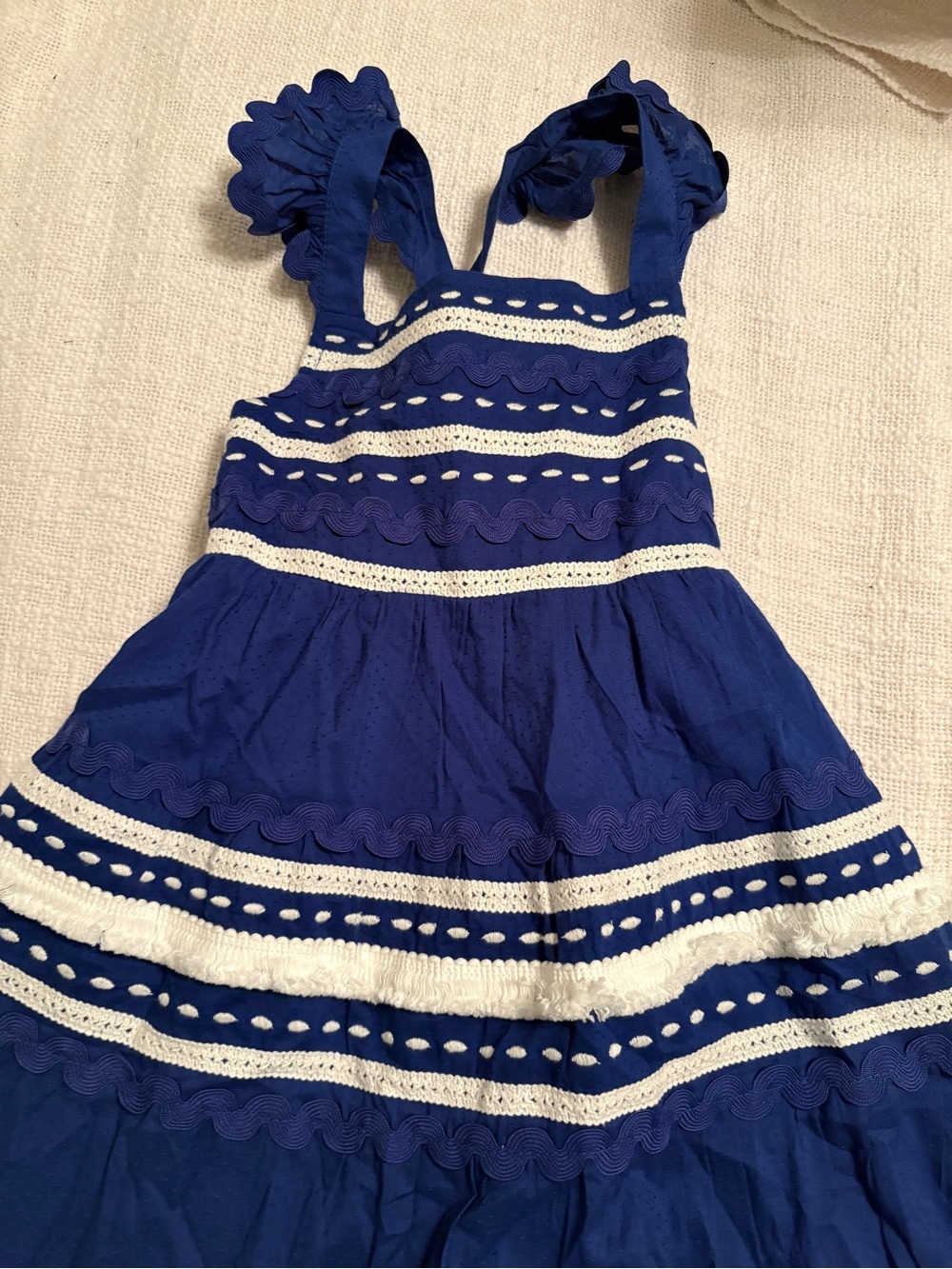 NWT Mini Boden Blue and White Tiered Sundress size 3-4